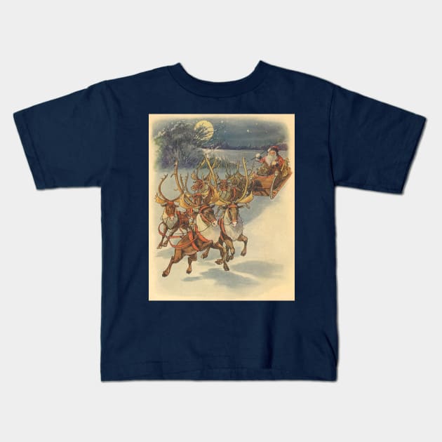 Victorian Christmas Santa Claus with Reindeer Kids T-Shirt by MasterpieceCafe